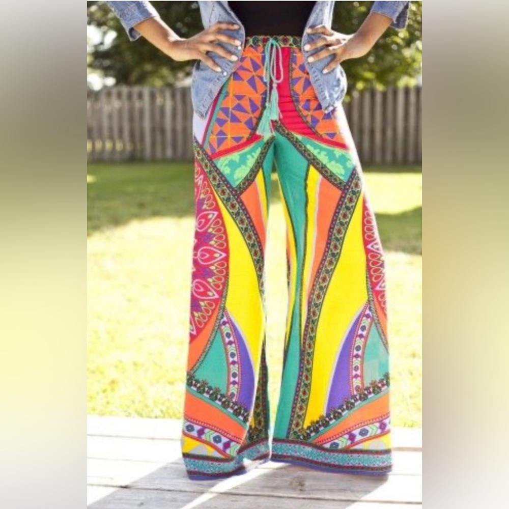 Flying Tomato yahada Wide-Leg Printed Pants size small waist 14-17 length 40